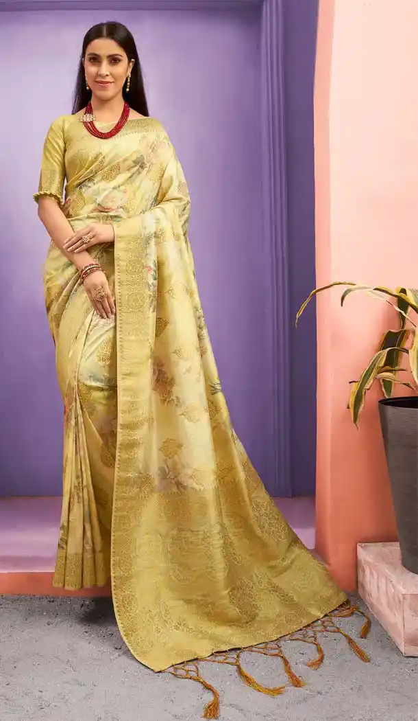 Pista Color Silk Digital Printed Party Wear Festive Wear Saree -8354101161