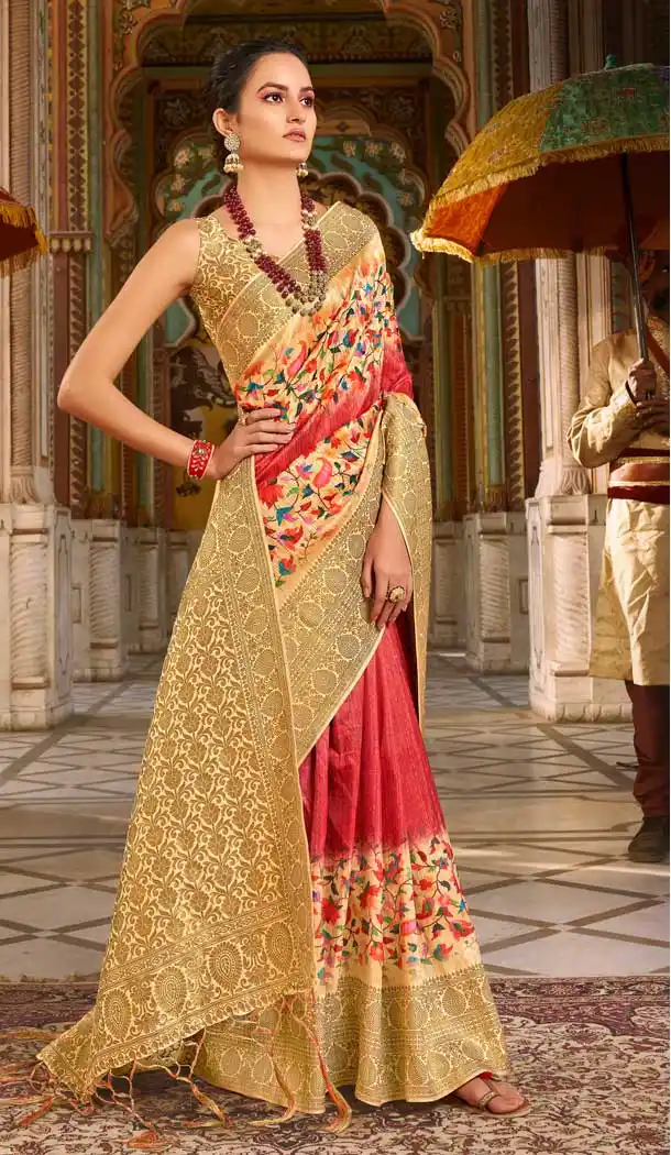 Red Color Silk Digital Printed Party Wear Festive Wear Saree -8354101168