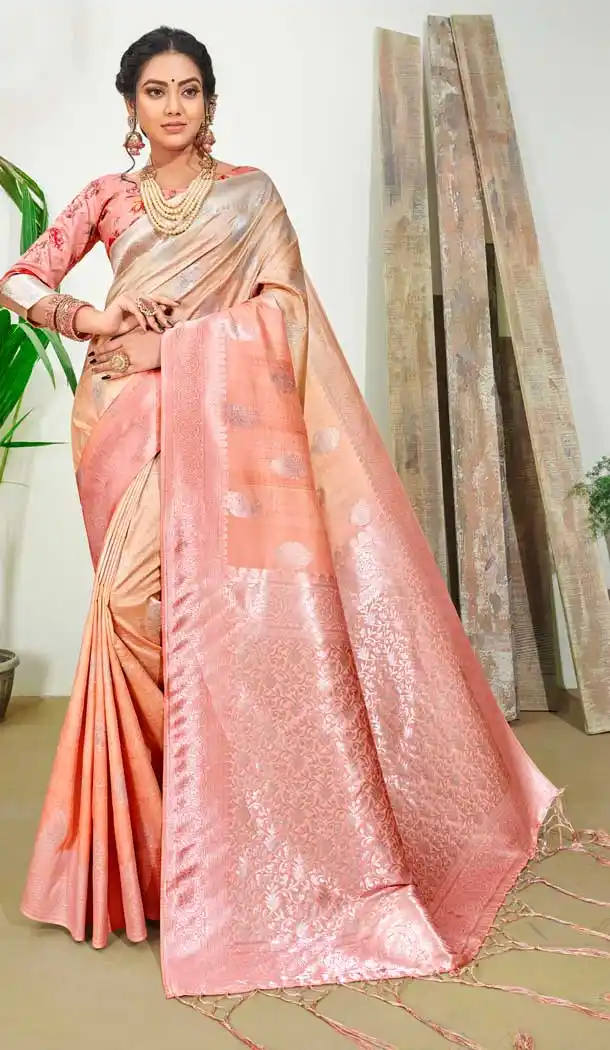 Peach Color Silk Digital Printed Party Wear Festive Wear Saree -8354101170