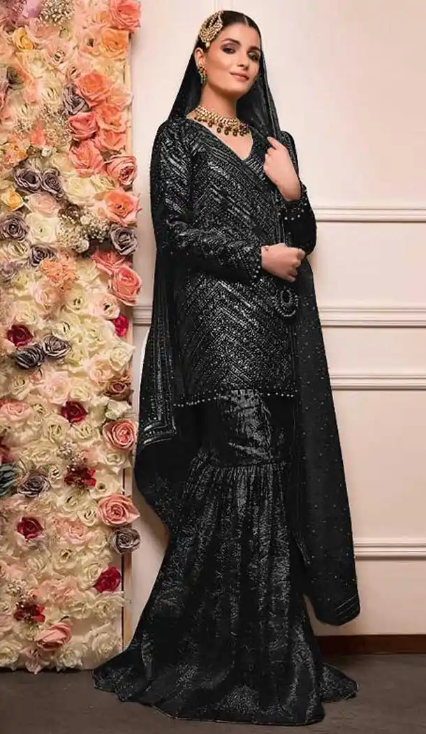 Black Color Faux Georgette Party Wear Pakistani Style Sharara Suit -8360101202