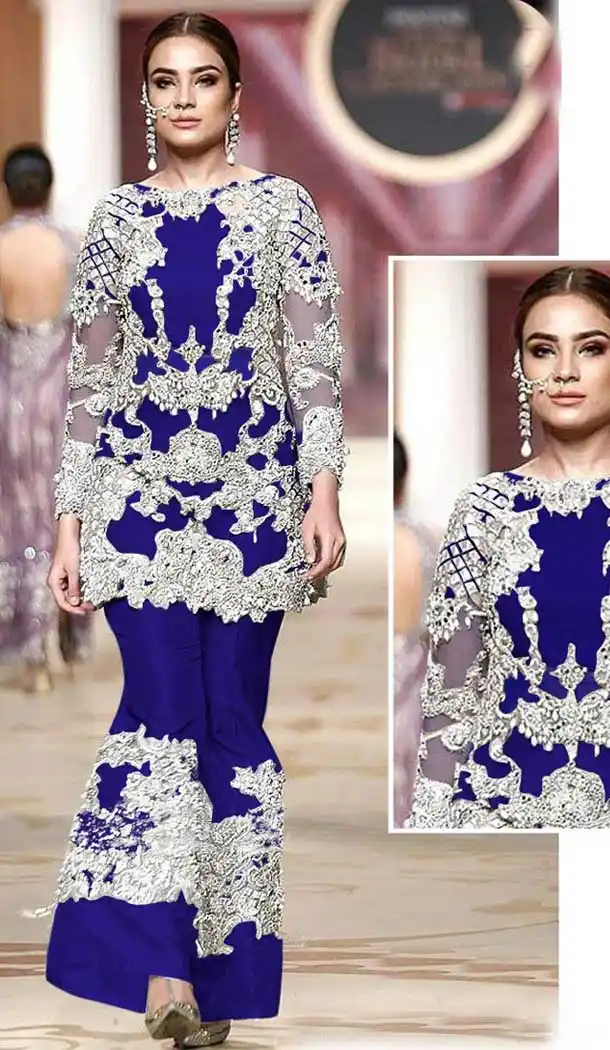 Alluring Blue Color Net Designer Party Wear Pakistani Style Palazzo Suit -8361101209