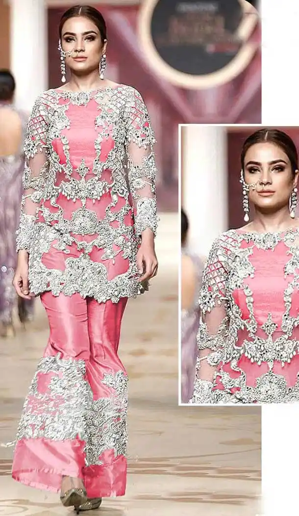 Pink Color Net Designer Party Wear Pakistani Style Palazzo Suit -8361101211