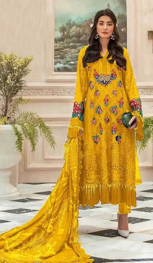 Yellow Color Faux Georgette Designer Party Wear Pakistani Style Salwar Suit -8362101217