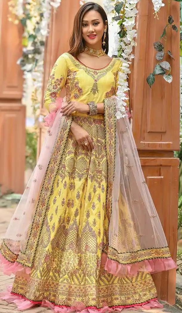 Yellow Color Chennai Silk Bridal Wedding Wear Lehenga Choli -8370101265
