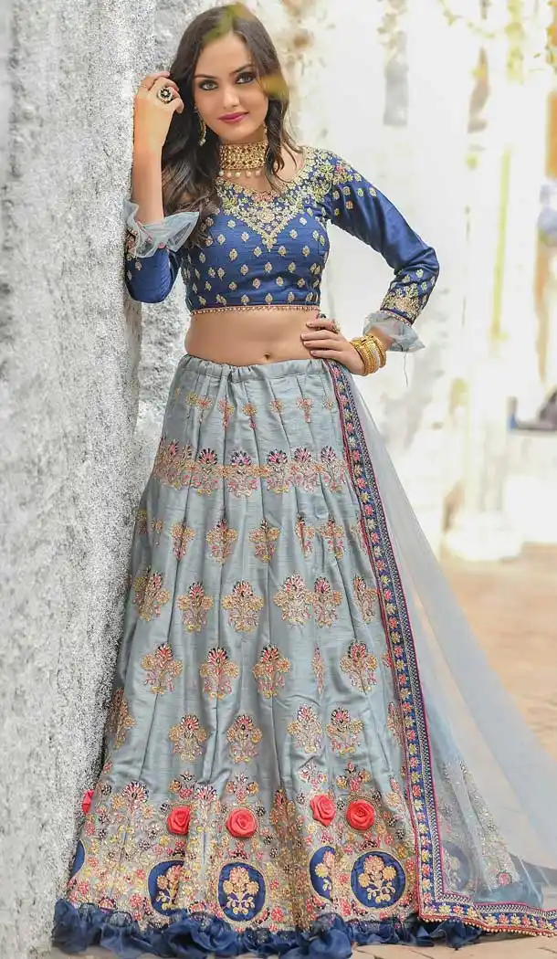 Grey Color Adda Silk Bridal Wedding Wear Lehenga Choli -8370101266