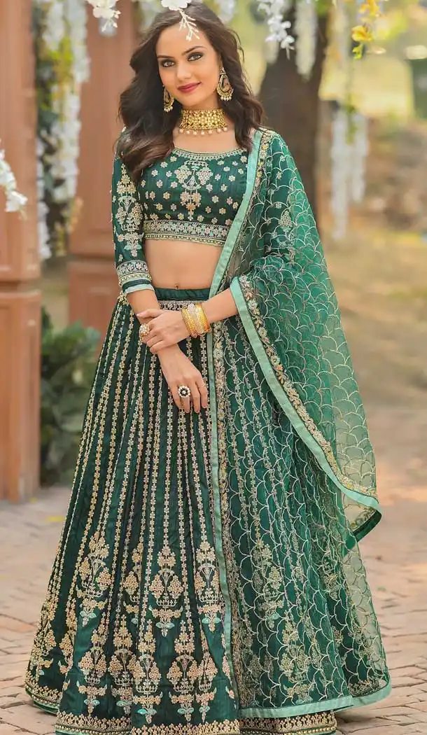 Bottal Green Color Chennai Silk Bridal Wedding Wear Lehenga Choli -8370101268