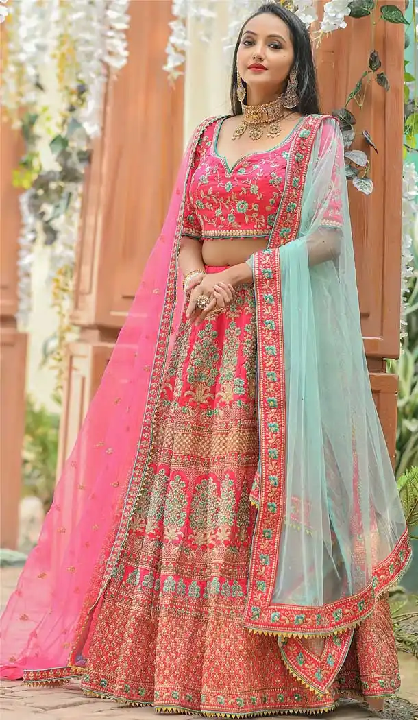 Rani Pink Color Adda Silk Bridal Wedding Wear Lehenga Choli -8370101269