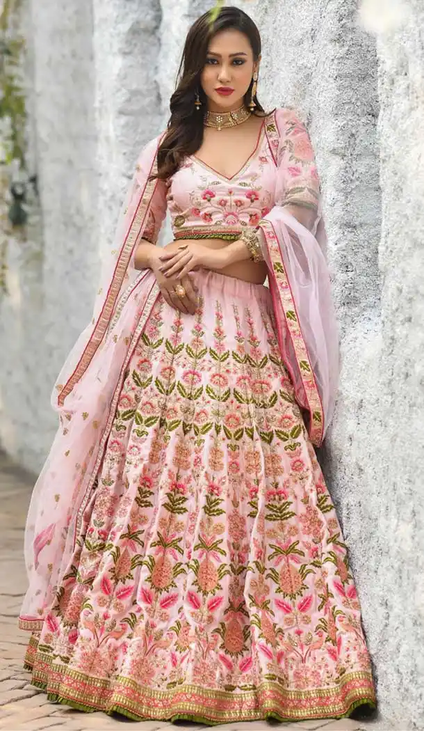 Attractive Baby Pink Color Adda Silk Bridal Wedding Wear Lehenga Choli -8370101272