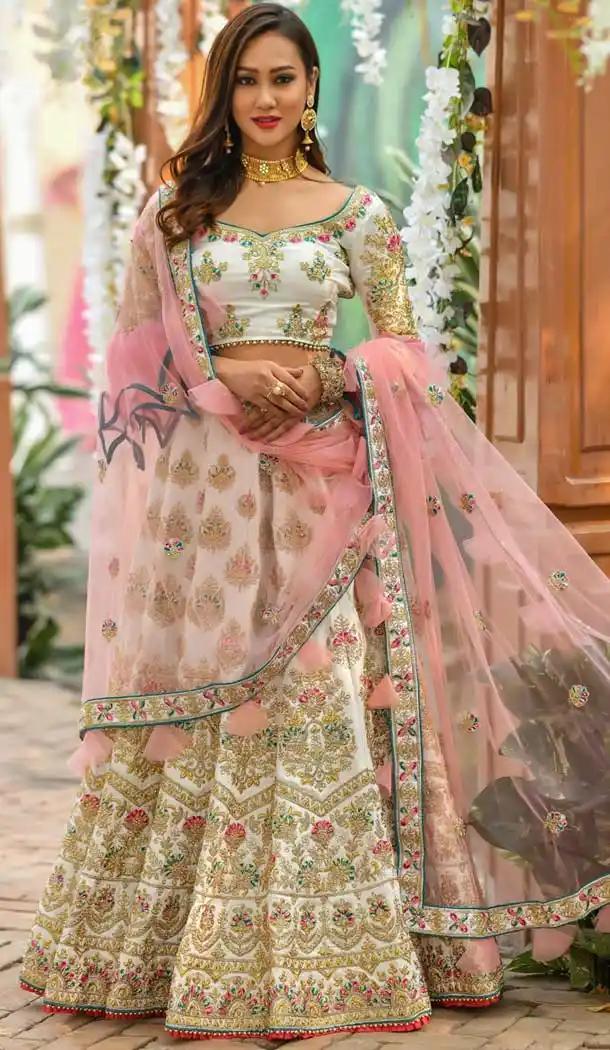 Alluring White Color Chennai Silk Bridal Wedding Wear Lehenga Choli -8370101274