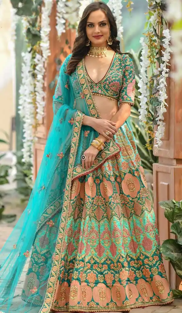 Classy Rama Color Chennai Silk Bridal Wedding Wear Lehenga Choli -8370101275