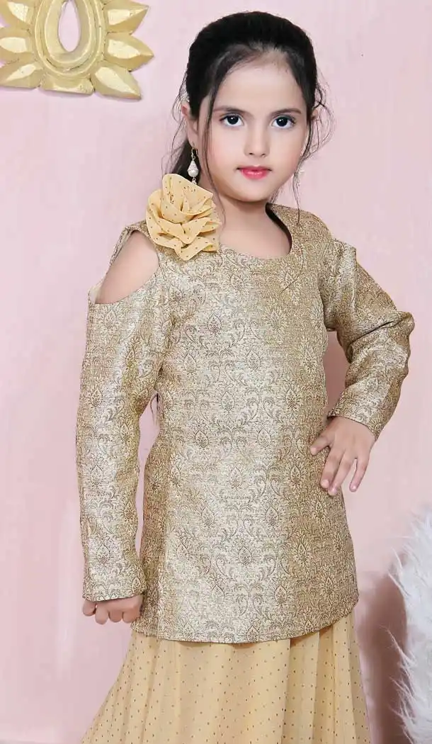 Gold Color Jacquard Designer Party Wear Kids Girl Lehenga Choli Collection -8423101814