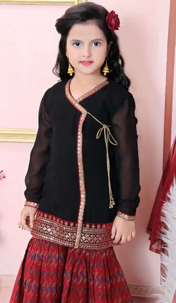Black Color Faux Georgette Designer Party Wear Kids Girl Ready Made Sharara Suit -8423101818