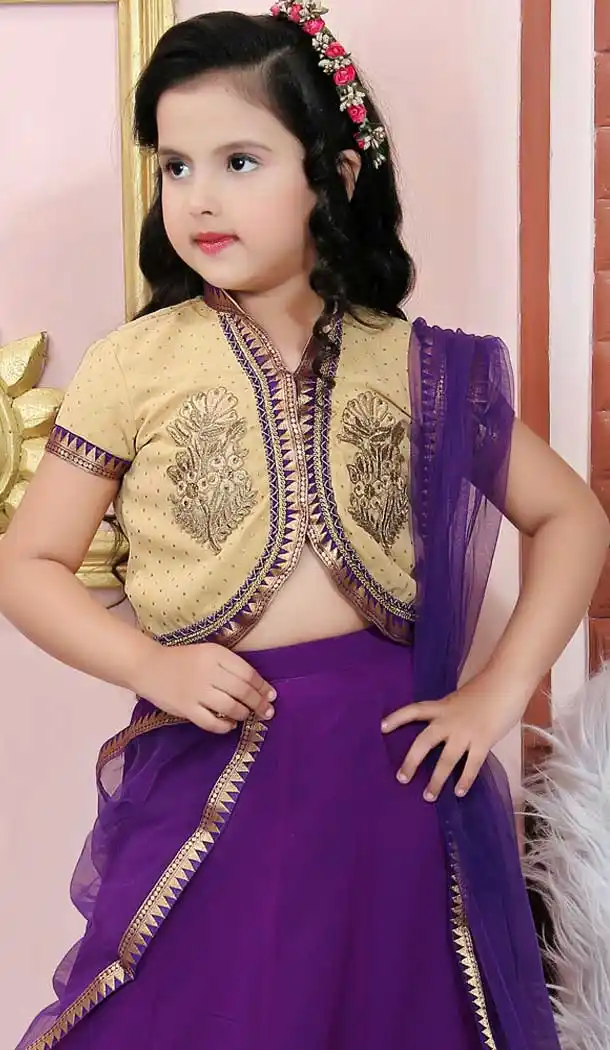 Beige Color Faux Georgette Designer Party Wear Kids Girl Lehenga Choli -8423101823