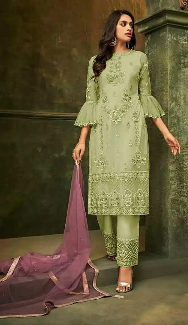 Sea Green Color Butterfly Net Designer Pakistani Style Salwar Suit -8340100985