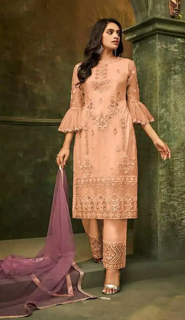 Peach Color Butterfly Net Designer Pakistani Style Salwar Suit -8340100986