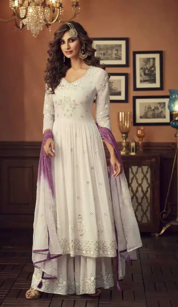 Off White Color Foux Georgette Designer Pakistani Style Palazzo Suit -8341100988