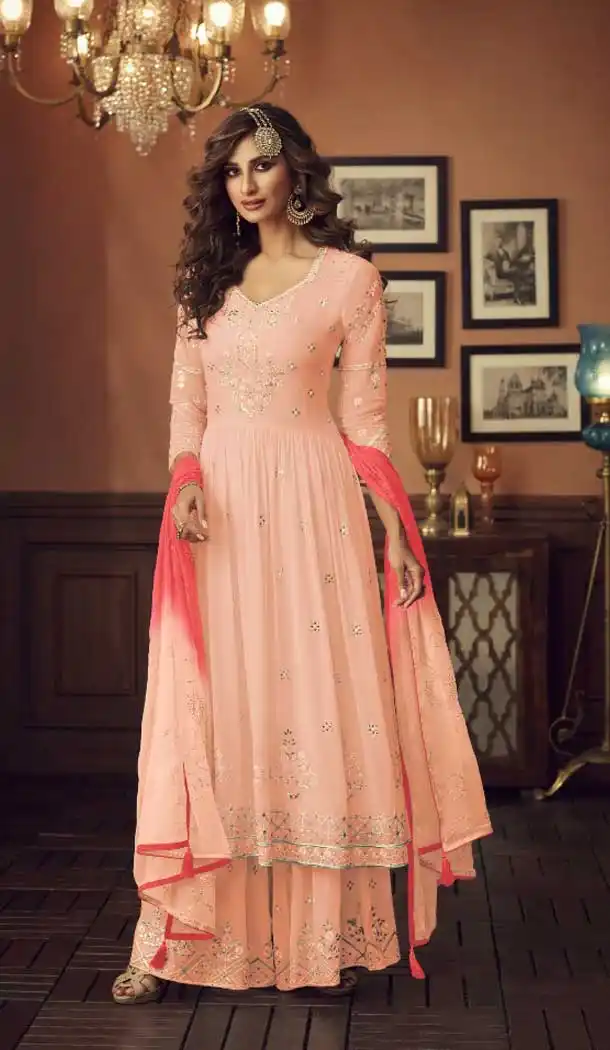 Peach Color Foux Georgette Designer Pakistani Style Palazzo Suit -8341100989