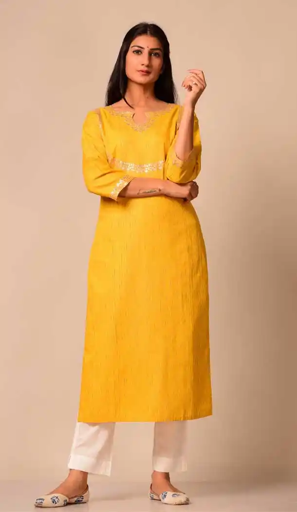 Yellow Color South Cotton Casual Wear Ready Made Women Kurti -8365101231