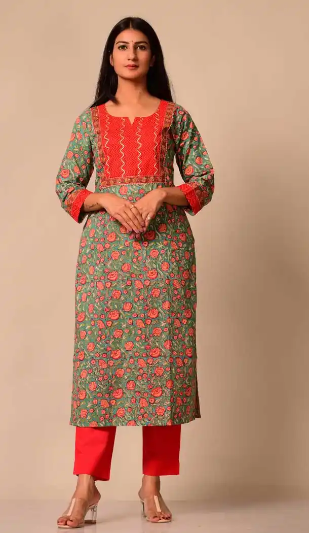 Dark Sea Green Color Cotton Casual Wear Ready Made Women Kurti -8365101235