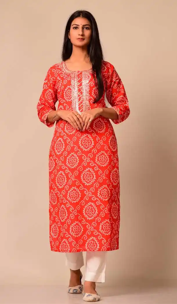 Red Color Cotton Casual Wear Ready Made Women Kurti -8365101236