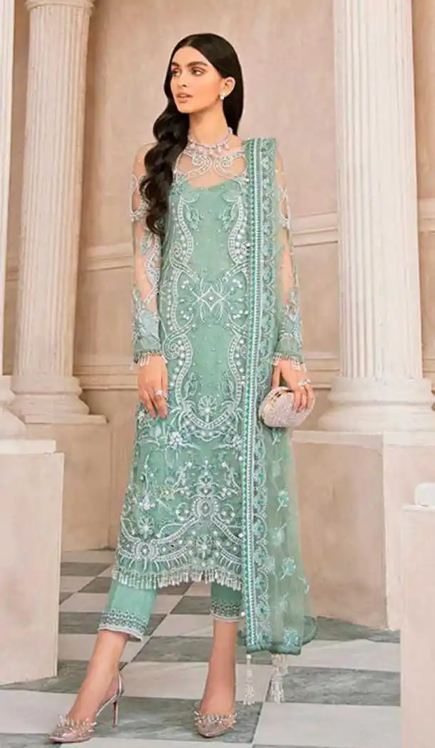 Sea Green Color Georgette Heavy Designer Pakistani Style Salwar Suit -8389101422