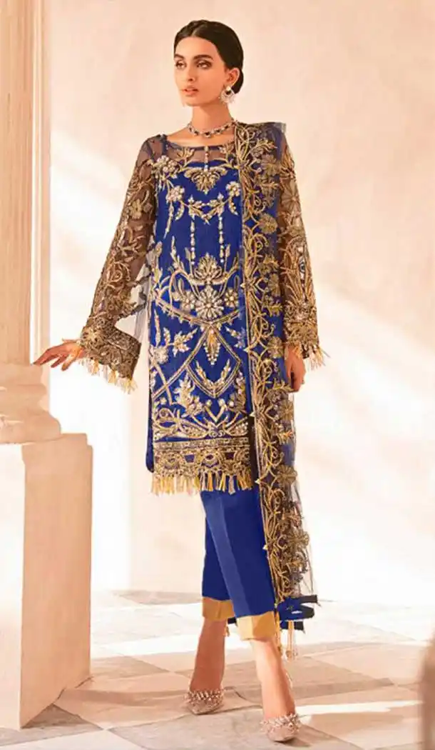 Charming Blue Color Georgette Heavy Designer Pakistani Style Salwar Suit -8389101423