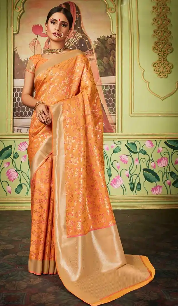 Orange Color Banarasi Silk Classic Traditional Wear Saree -8399101536