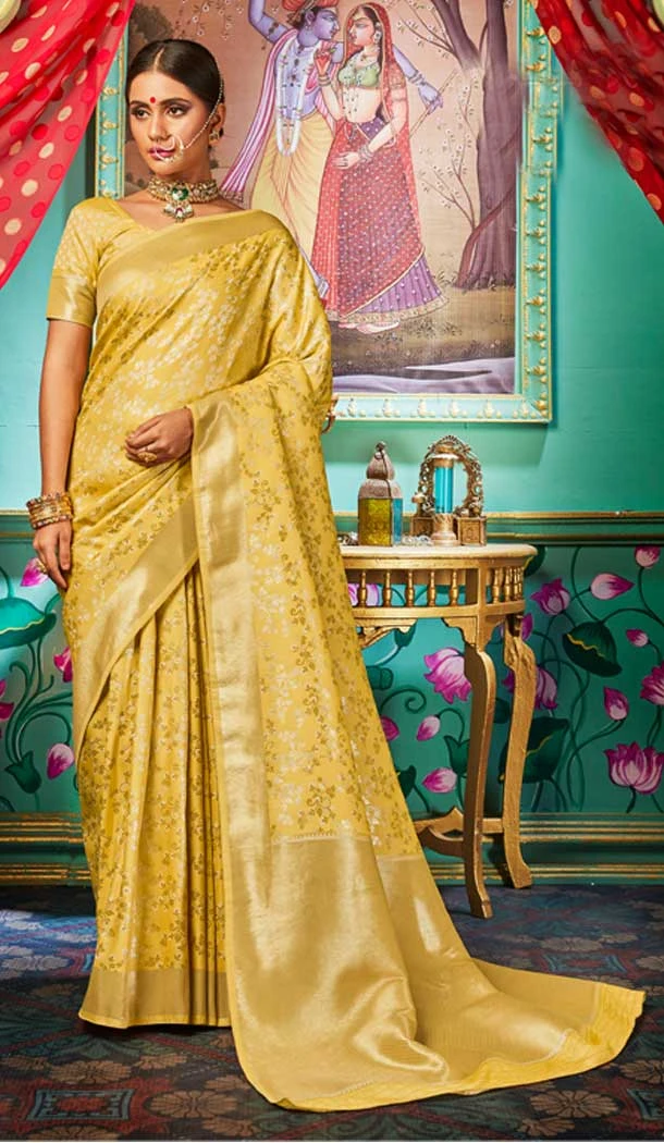 Yellow Color Banarasi Silk Classic Traditional Wear Saree -8399101538