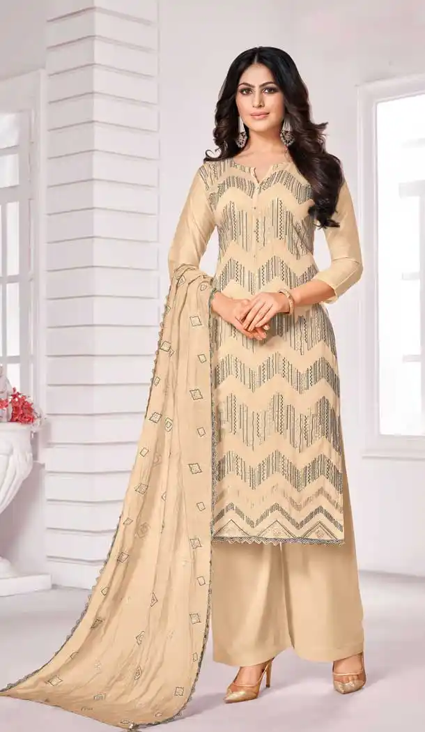 Charming Cream Color Pure Jam Cotton Casual Wear Palazzo Salwar Suit -8400101546