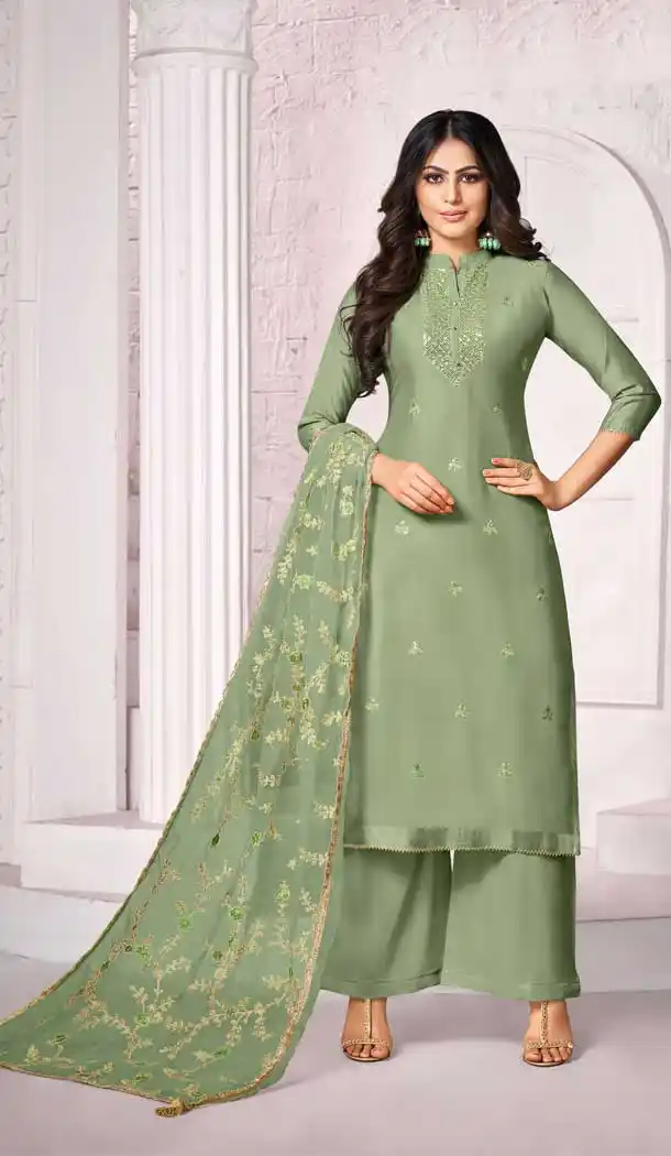 Sea Green Color Pure Jam Cotton Casual Wear Palazzo Salwar Suit -8400101548