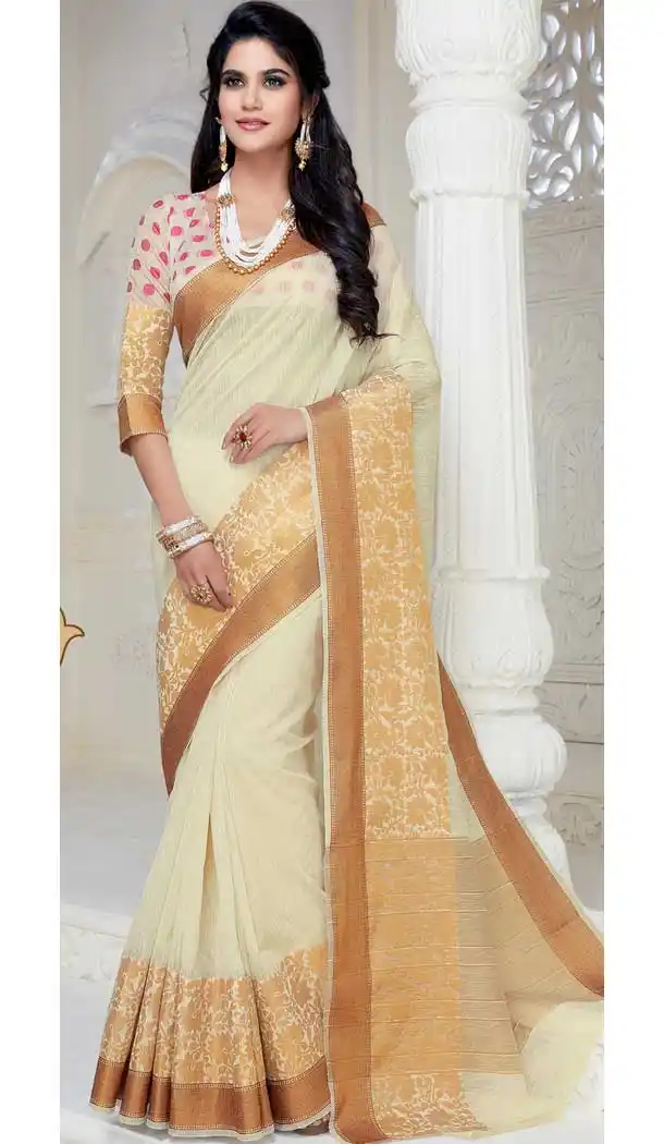 Cream Color Heavy Art Silk Hit Designer Party Wear Saree Blouse -8405101623