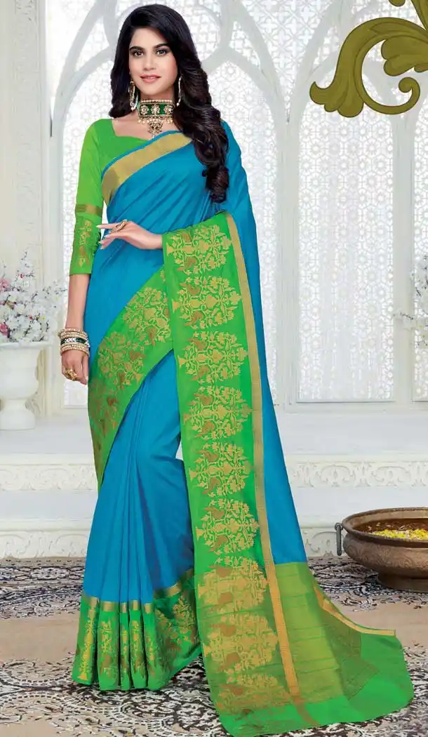 Sky Blue Color Heavy Art Silk Hit Designer Party Wear Saree Blouse -8405101632