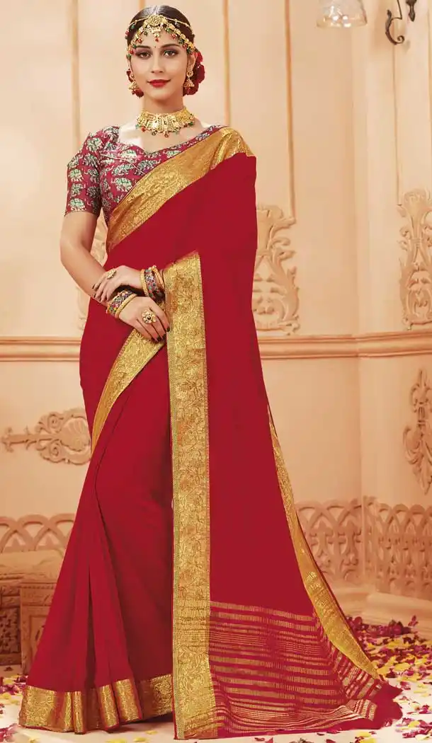 Elegance Red Color Satin Silk Traditional Festive Wear Saree Blouse -8407101664