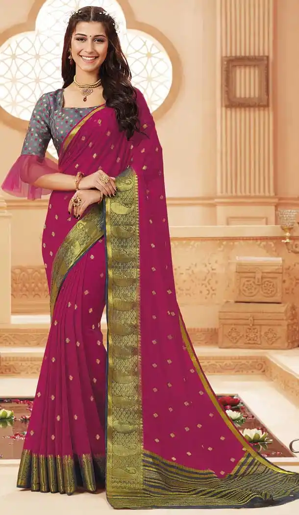 Rani Pink Color Satin Silk Traditional Festive Wear Saree Blouse -8407101669