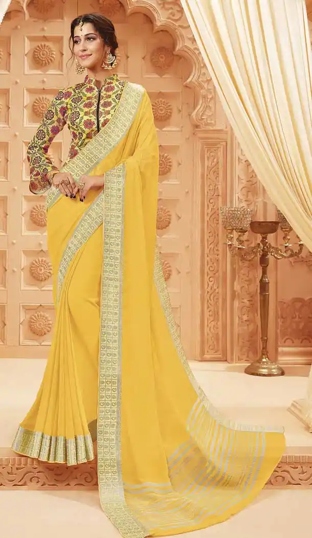 Yellow Color Satin Silk Traditional Festive Wear Saree Blouse -8407101671