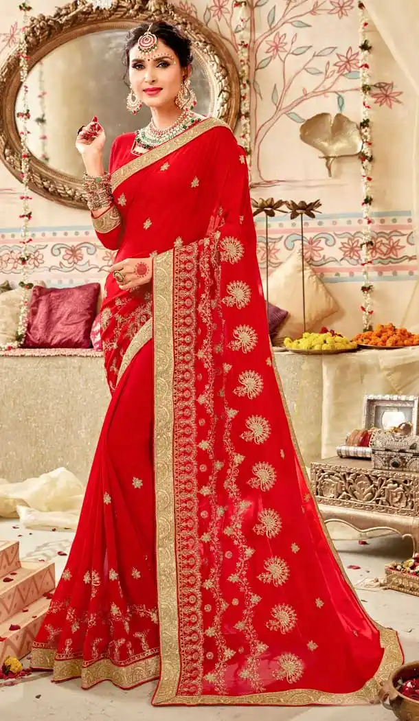 Exotic Red Color Georgette Designer Georgette Traditional Wear Saree -8430101865