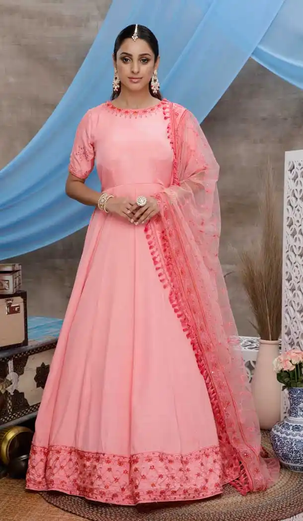 Pink Color Silk Designer Party Wear Gown Suit -8431101871