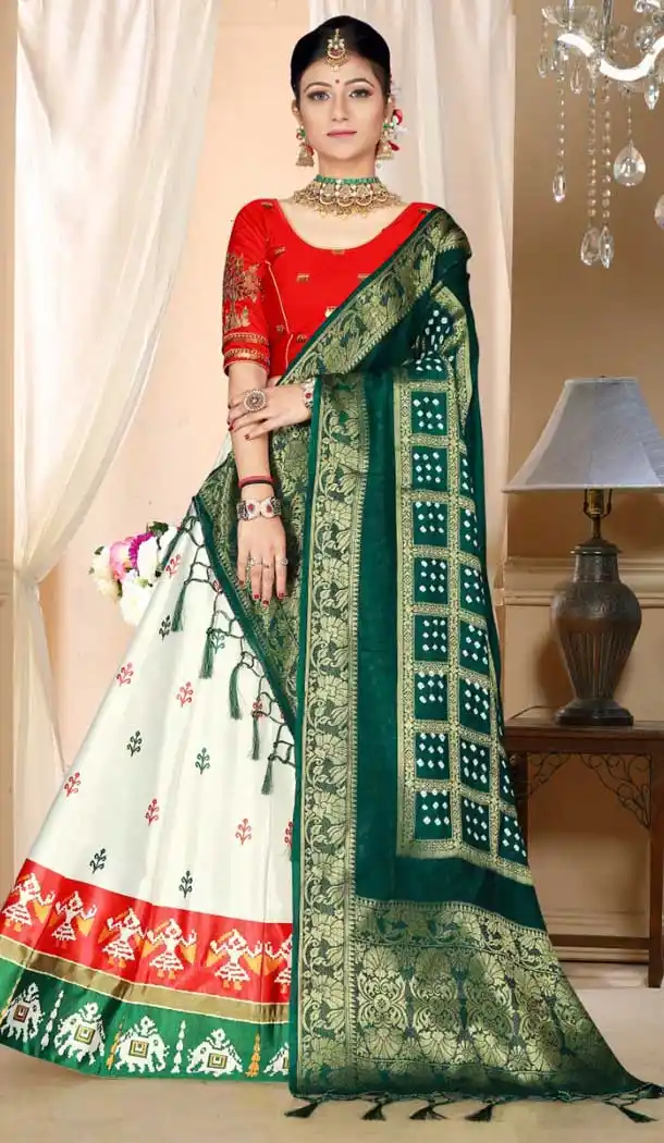 White Color Zari Satin Silk Designer Rajasthani Style Lehenga Choli -8432101874