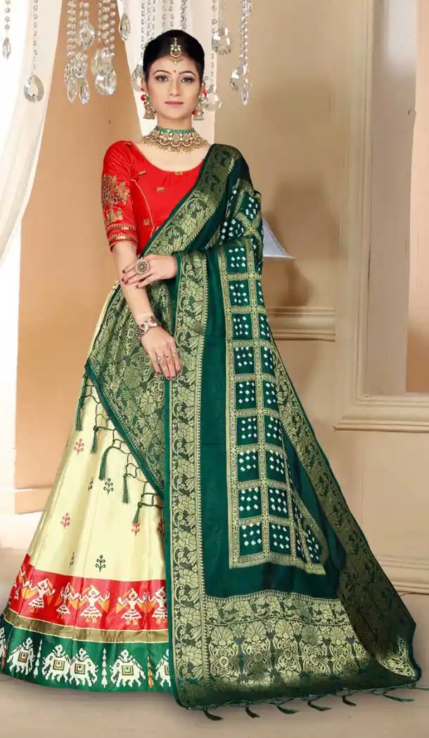 Cream Color Zari Satin Silk Designer Rajasthani Style Lehenga Choli -8432101875