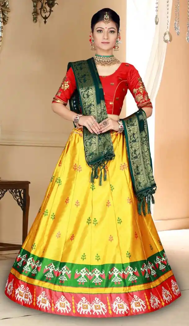 Yellow Color Zari Satin Silk Designer Rajasthani Style Lehenga Choli -8432101877