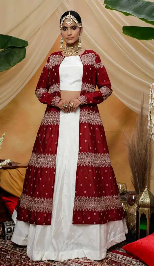 White Color Chinon Designer Fancy Lehenga Choli With Jacket -8435101920