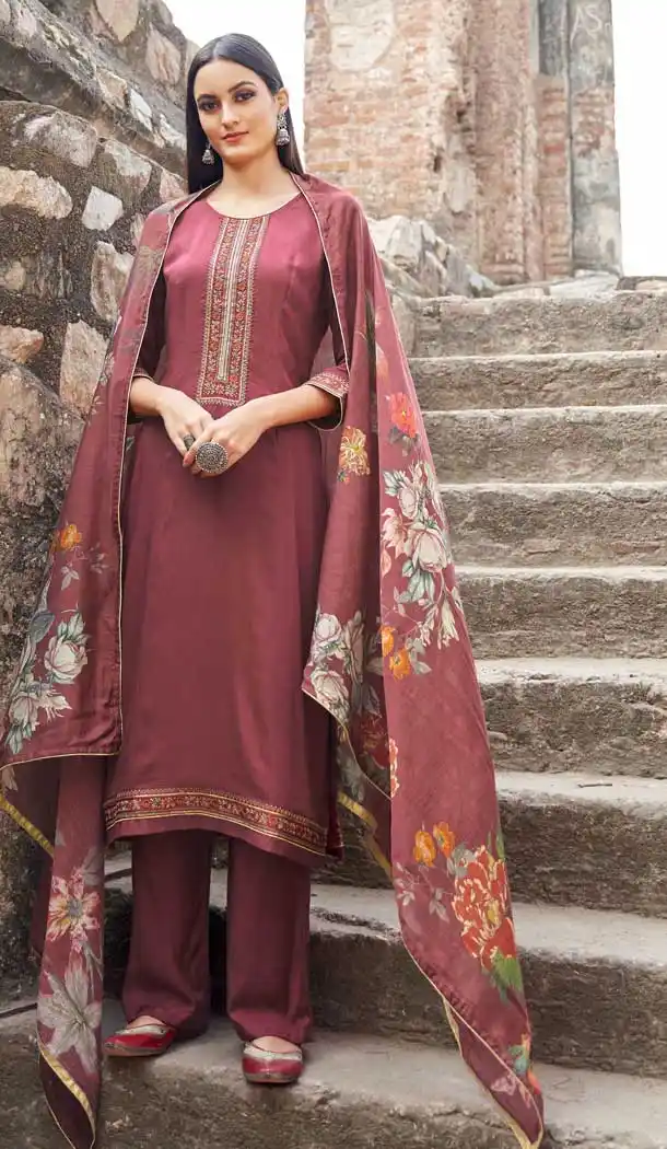 Captivating Maroon Color Muslin Designer Party Wear Salwar Suit -8438101935