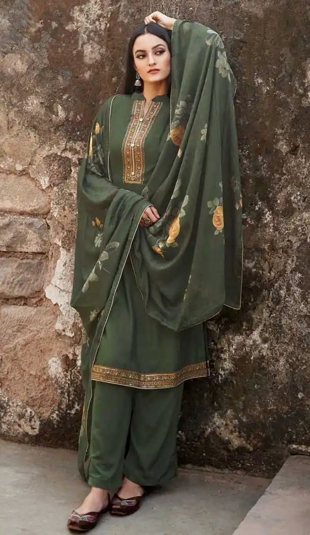 Dark Green Color Muslin Designer Party Wear Salwar Suit -8438101938