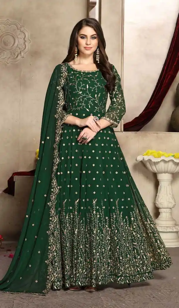 Green Color Georgette Heavy Designer Party Wear Aanarkali Suit -8444101998