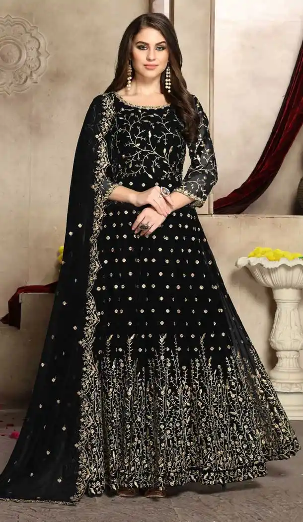 Black Color Georgette Heavy Designer Party Wear Aanarkali Suit -8444102005