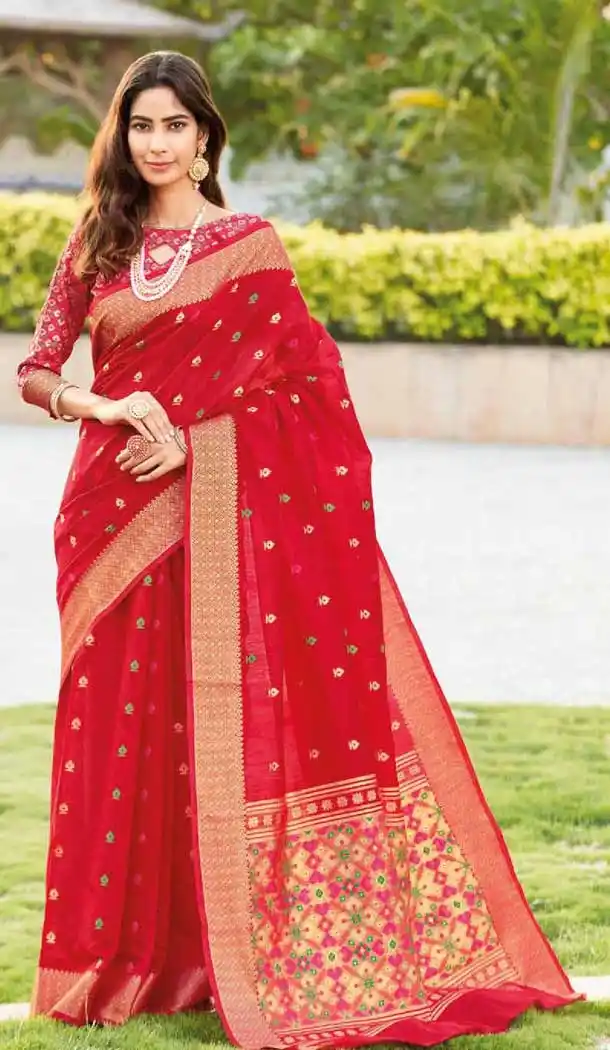Red Color Weaving Silk Designer Casual Wear Saree Blouse -8455102126