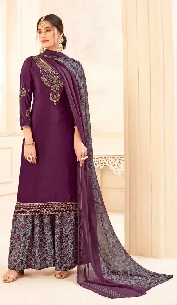 Purple Color Pure Crepe Office Party Wear Palazzo Suit -8456102132