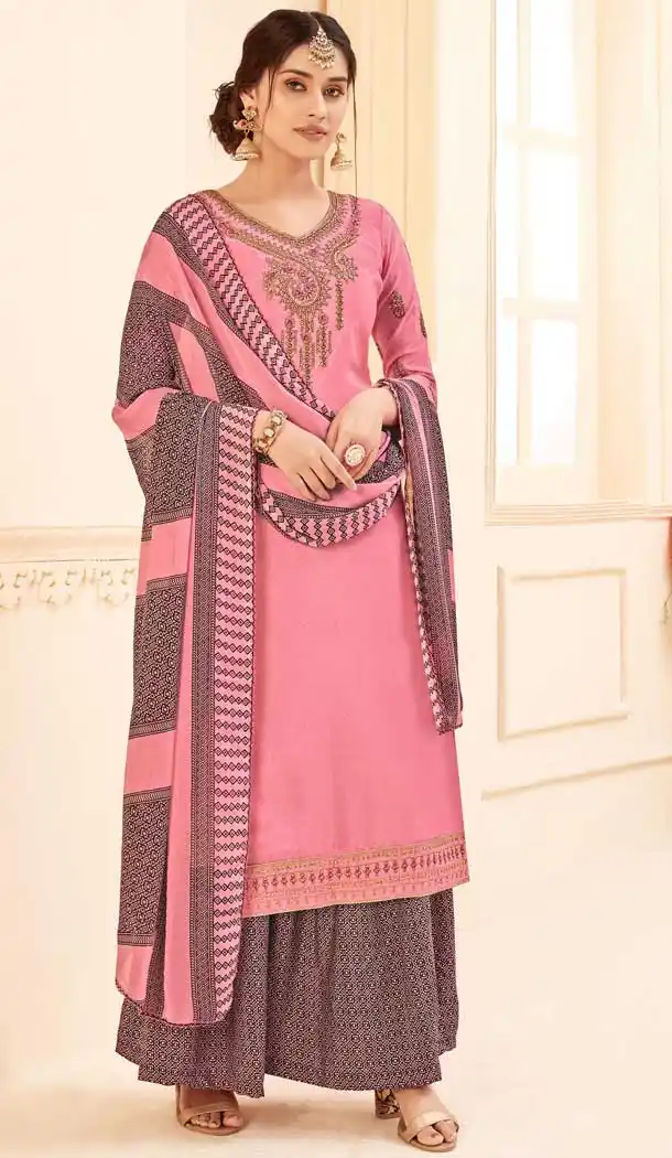 Vivacious Pink Color Pure Crepe Office Party Wear Palazzo Suit -8456102133