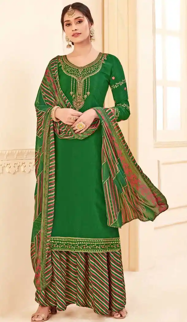 Tantalizing Green Color Pure Crepe Office Party Wear Palazzo Suit -8456102134