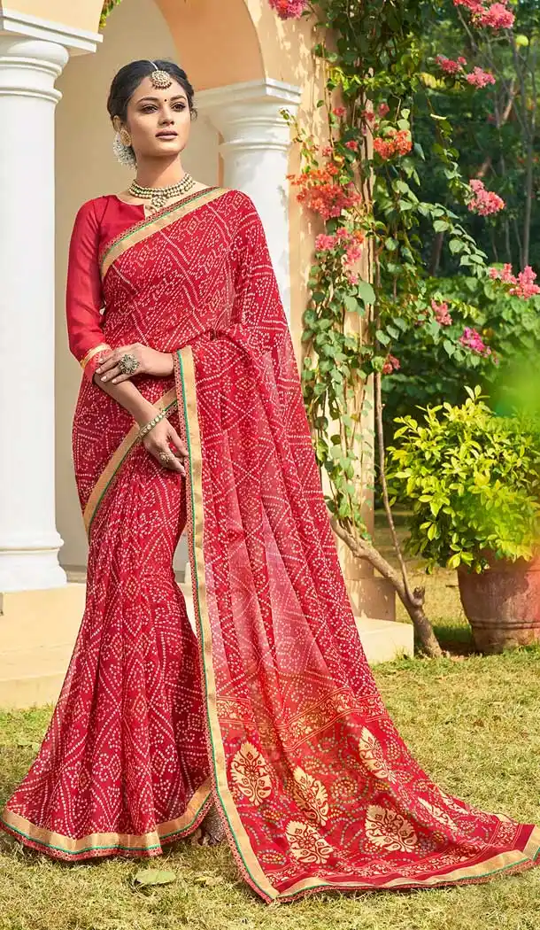 Red Color Georgette Traditional Wear Bandhani Style Saree -8463102190